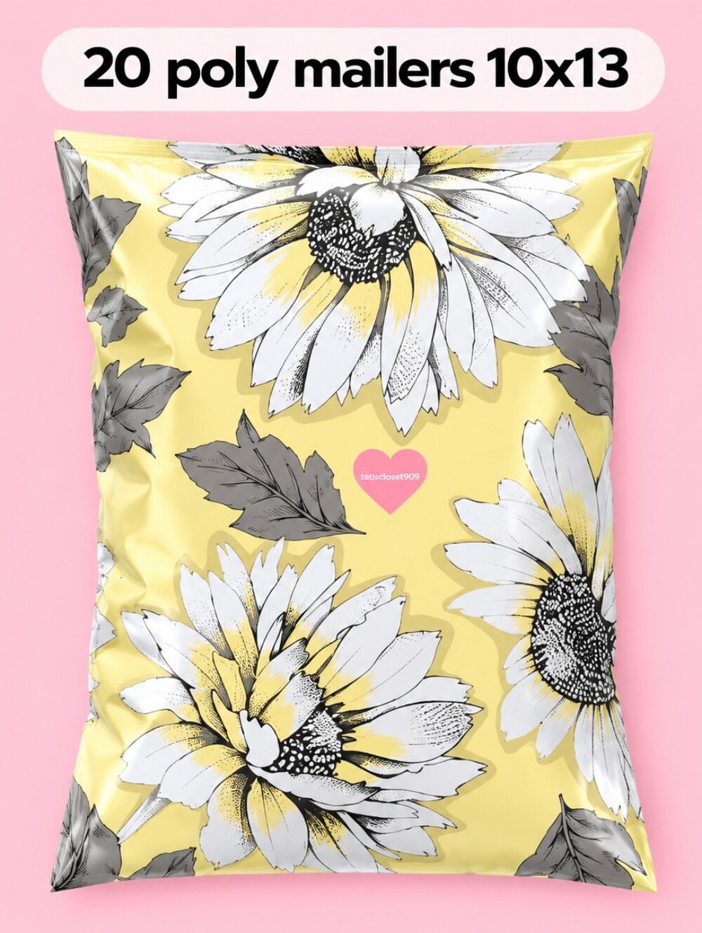 20 sunflower print polymailers size 10x13